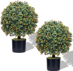lot 98 image: LOT OF 2 Artificial Boxwood Ball Topiary Tree, Boxwood Ball-Shaped Artificial Topiary