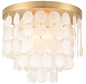 lot 136 image: ALICE HOUSE 13.8 Capiz Shell Ceiling Light,Brushed Brass Finish