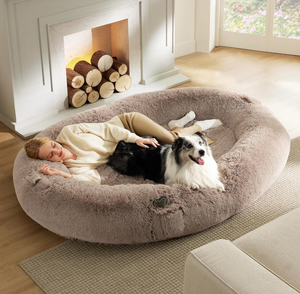 lot 138 image: Bedsure Calming Human Size Giant Dog Bed for Pet Families, Memory Foam Supportive Mat with Storage Pocket