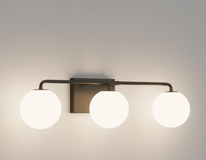 lot 182 image: Tipace Mid Century Modern Bathroom Vanity Lights Fixtures 3-Light Black Milk White Globe Glass Industrial Vanity Lighting