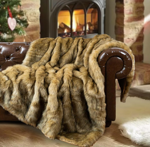 lot 190 image: BATTILO HOME Luxury Golden Faux Fur Blanket, Large Fur Throw Blankets for Bed, Couch, Soft Warm, Fuzzy