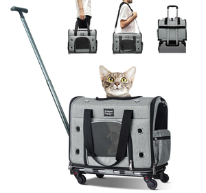 lot 191 image: Cat Dog Carrier with Wheels, Foldable Airline Approved Pet Carrier Bag, Rolling Pet Travel Carrier with Telescopic Handle and Shoulder Strap