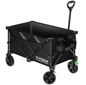 lot 215 image: VIVOSUN Collapsible Folding Wagon, Outdoor Utility with Silent Universal Wheels, Cup Holders & Side Pockets