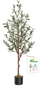 lot 255 image: Aveyas Artificial Olive Tree for Home Decor, Small Faux Plant Skinny Silk Trees with Black Olivo