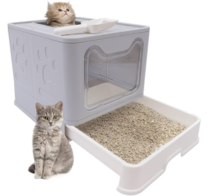 lot 262 image: Cat Litter Box,Foldable Large Large Front Entry Top Exit Kitty Litter Box with Lid