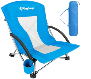 lot 266 image: KingCamp Low Folding Beach Chairs for Adults,Portable Lightweight Lowback Sling Chair with Headrest,Cup Holder