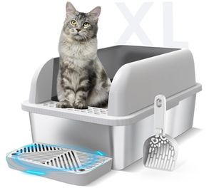 lot 276 image: Suzzipaws Enclosed Stainless Steel Cat Litter Box with Lid Extra Large Litter Box
