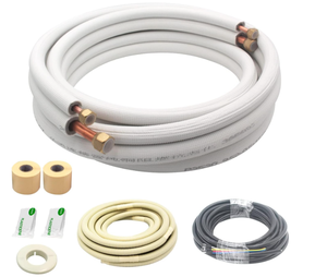 lot 277 image: 16ft Length Mini Split Line Set,14 58 OD Copper Pipes Tubing and 38 White PE Thickened Insulated Coil with Flared Nuts