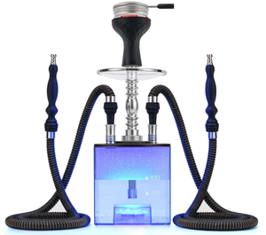 lot 280 image: Hookah Set with Everything - Kitosun Updated Cube Modern Shisha include Vulcan HMD Silicone Phunnel Bowl