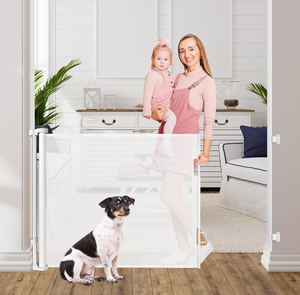 lot 299 image: Retractable Baby Gates for Stairs Wide Mesh Baby Gates for Doorways Retractable Dog Gate