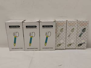 lot 43 image: 3 NEW STORE FRUIT PEELERS AND 3 NEW FISH SCALE SCRAPER WITH COVER