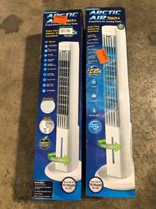 Lot of 2 ARCTIC AIR Oscillating Tower 305 CFM 4-Speed Portable Evaporative Cooler for 100 sq. ft.   Customer Returns See Pictures