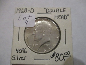 lot 9 image: 1968-D Double Head Kennedy Half Dollar. 40% Silver