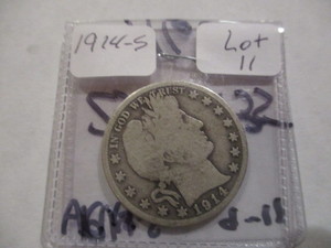 lot 11 image: 1914-S Silver Barber Half Dollar