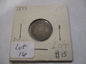 lot 16 image: 1875 Silver Seated Liberty Dime
