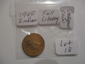 lot 18 image: MS 1905 Full Liberty Indian Head Cent. Gorgeous coin
