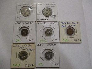 lot 19 image: 7 Vintage Tokens- 1951 Honolulu, Tuscon Rapid Transit, Mobile City Lines,Los Angeles Railway, Grand Rapids Railways, Topeka Bus Service