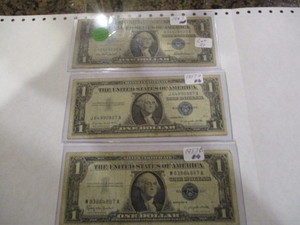 lot 20 image: 1957, 1957A & 1957B $1 Silver Certificates