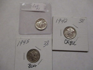 lot 31 image: Choice BU 1942, BU 1945 & BU 1945 Silver Roosevelt Dimes