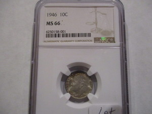 lot 33 image: NGC 1946 MS66 Silver Roosevelt Dime
