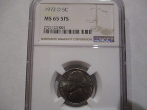 lot 35 image: NGC 1972-D MS65 5FS Jefferson NIckel. Full Steps