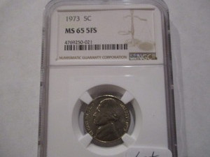 lot 36 image: NGC 1973 MS65 5FS Jefferson Nickel. Full Steps