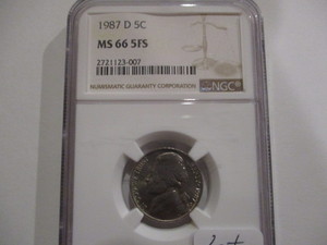 lot 37 image: NGC 1987-D MS66 5FS Jefferson Nickel. Full Steps