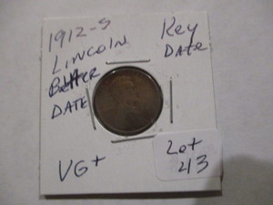 lot 43 image: 1912-S Lincoln Wheat Penny
