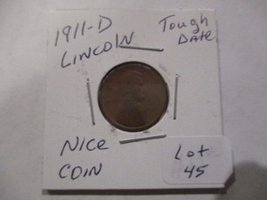 lot 45 image: 1911-D Lincoln Wheat Penny