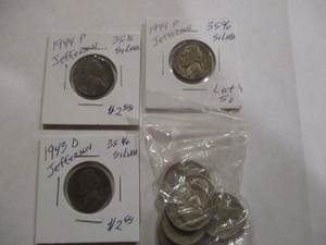 lot 50 image: 13 Jefferson Nickels w3 silver war Nickels