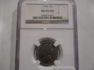 lot 55 image: 1956 NGC MS65 5FS Jefferson Nickel. Nice Full Steps