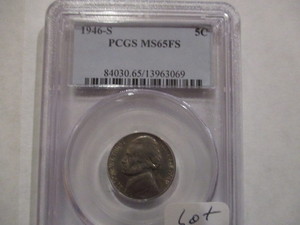 lot 57 image: 1946-S PCGS MS65FS Jefferson Nickel. Nice full steps