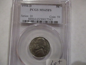 lot 58 image: 1958-D PCGS MS65FS Jefferson Nickel. Nice Full Steps