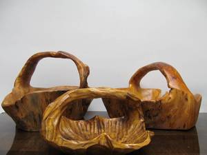 lot 33 image: Group of 3 Hand Carved Burl Wood Baskets