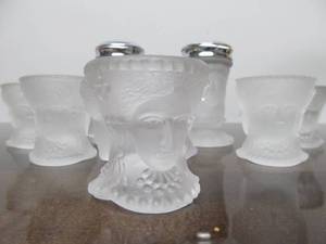 lot 36 image: Very Nice Group of Vintage LE Wright Satin Frosted Glass Face Toothpick holders & SaltPepper Shakers