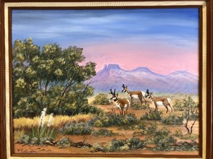 lot 311 image: Framed Signed Original Oil Painting by MN Artist Mildred Schlueter (1937-2014) - Antelopes