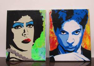 lot 52 image: Pair of Signed Original Pop Art Paintings - Rocky Horror Picture Show & Prince