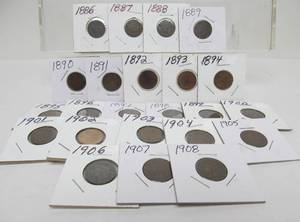 lot 59 image: Lot of 23 US Indian Head Pennies 1886-1908 Complete Run