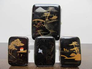 lot 76 image: Group of 4 Vintage 1950s-60s Hand Painted Japanese Cigarette & Match Cases
