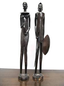 lot 88 image: Nicely Carved Vintage Tall African Ebonized Wood Sculptures