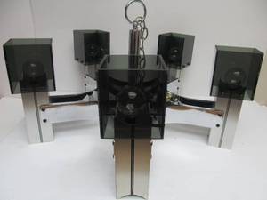 lot 102 image: Excellent Large Vintage Lucite & Chrome Hanging Light Fixture