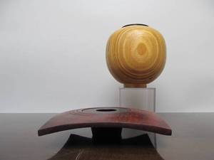 lot 115 image: Pair of Excellent Signed Turned Exotic Wood Vases