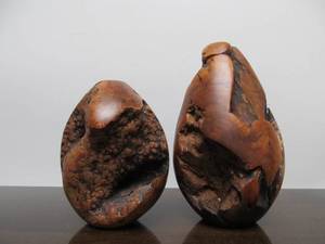 lot 121 image: 2 Carved Turned Burl Wood Vases