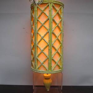 lot 127 image: LARGE Vintage Chalkware or Ceramic Faux Bamboo Hanging Lamp