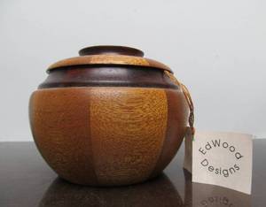 lot 182 image: New with Tags Ed Johnson ED WOOD Designs Multi-Exotic Wood Jar