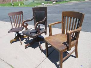 lot 301 image: Lot of 3 Old Vintage Fire Station Chiefs Chairs