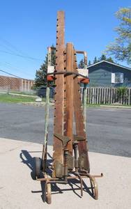lot 302 image: 3 LARGE Antique Brass & Wood Woodworking Clamps