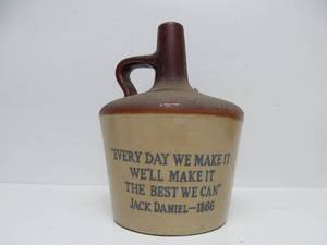 lot 251 image: Vintage Stoneware JACK DANIELS Whiskey Jug w Advertising 