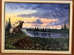 lot 316 image: Framed Signed Original Oil Painting by MN Artist Mildred Schlueter (1937-2014) - Bugling Elk