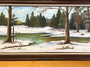 lot 317 image: Framed Signed Original Oil Painting by MN Artist Mildred Schlueter (1937-2014) -&nbspTurtle River Winter